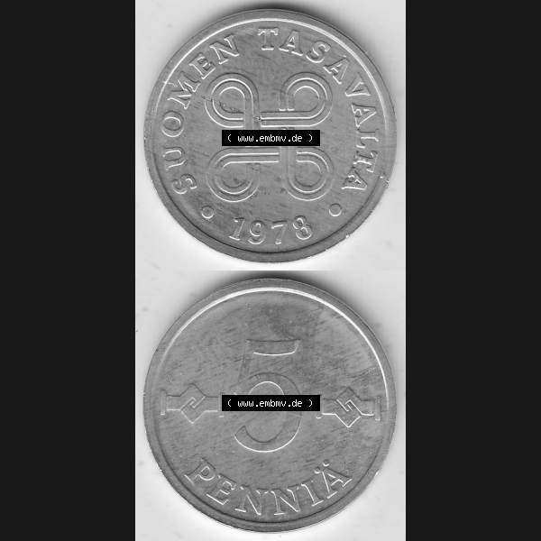 Grau bzw. s/w Alte Münzen KMS Finnland, Kursmünzensatz 1978 in Stempelglanz 1977-1990, 5 Penny, 1978-1. Digitales Bild / Bildmaterial für IPhone und Mobil-Geräte mit... Sammlung Graustufen