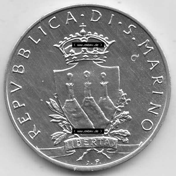 Grau bzw. s/w Bildmaterial Münzensatz / KMS 1979 aus San Marino 1979-1979, 10 Lire, J. V. LIBERTAS REPVBBLICA DI S. MARINO, 1979 L.10. Vorderseite einer... Sammlung Graustufen