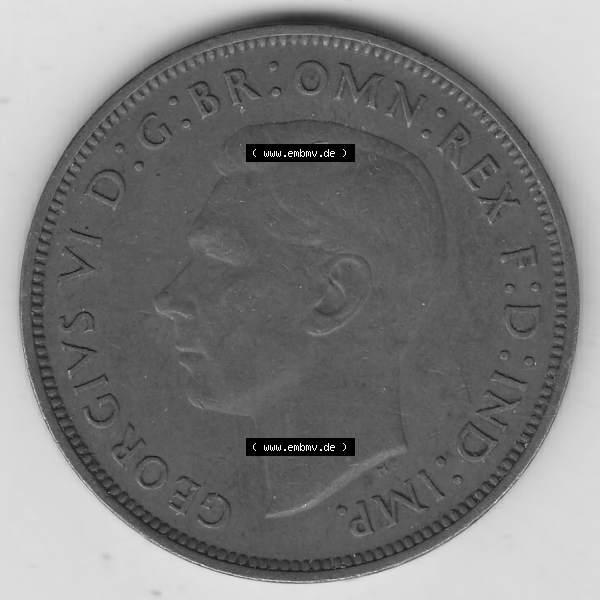 Grau bzw. s/w Alte Münzen Großbritannien Umlaufmünze 1937-1948, 1 Penny, One Penny, 1948-1, GEORGIVS VI, D G BR OMN REX F D IND IMP HP. Vorderseite der alten britischen... Sammlung Graustufen