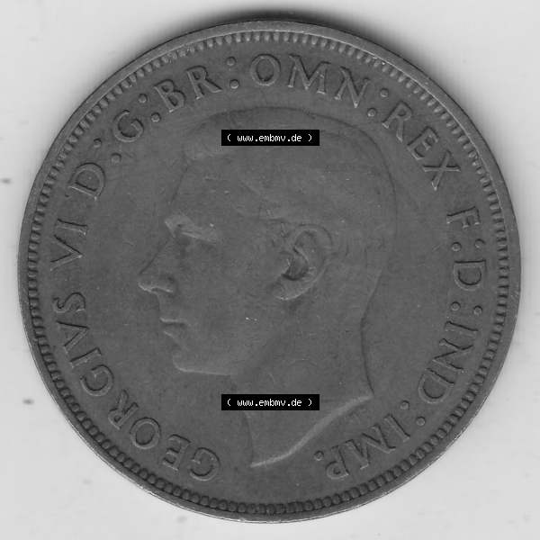 Grau bzw. s/w Münzen Großbritannien Umlaufmünze 1937-1948. 1 One Penny 1946-1, George VI, GEORGIVS VI DGBROMNREX FDINDIMP. HP. Vorderseite der alten britischen Münze... Sammlung Graustufen