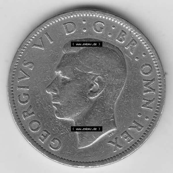 Grau bzw. s/w Alte Münzen Großbritannien Umlaufmünze 1947-1948, 2 Schilling-Florin, Two Shillings, 1948-5, George VI, GEORGIVS VI D G BR OMN REX, FID DEF IND IMP,... Sammlung Graustufen