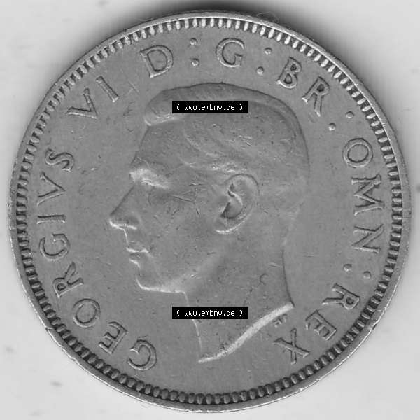 Grau bzw. s/w Alte Münzen Großbritannien Umlaufmünze 1947-1948, 2 Schilling - One Shillings 1948-3 Sitzender Löwe auf Krone. Vorderseite der alten britischen Münze aus Großbritannien... Sammlung Graustufen