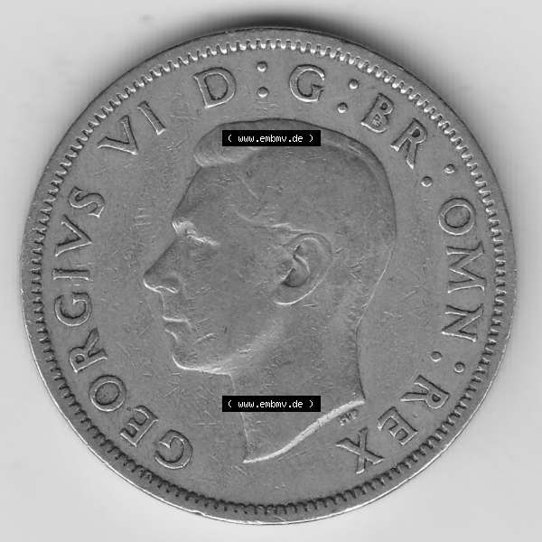Grau bzw. s/w Alte Münzen Großbritannien Umlaufmünze 1949-1951, 2 Schilling, Shillings (Florin) 1951-2, George VI, GEORGIVS VI DG BR OMN REX, FID DEF TWO SHILLINGS.... Sammlung Graustufen