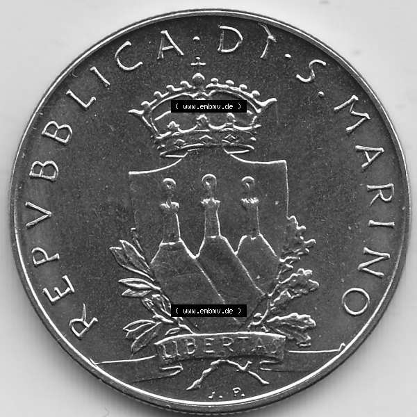 Grau bzw. s/w Bildmaterial Münzensatz / KMS 1979 aus San Marino 1979-1979, 50 Lire, J.P. LIBERTAS REPVBBLICA DI S. MARINO, L.50 VIGILO MONEO CONVOCO CIVES.... Sammlung Graustufen