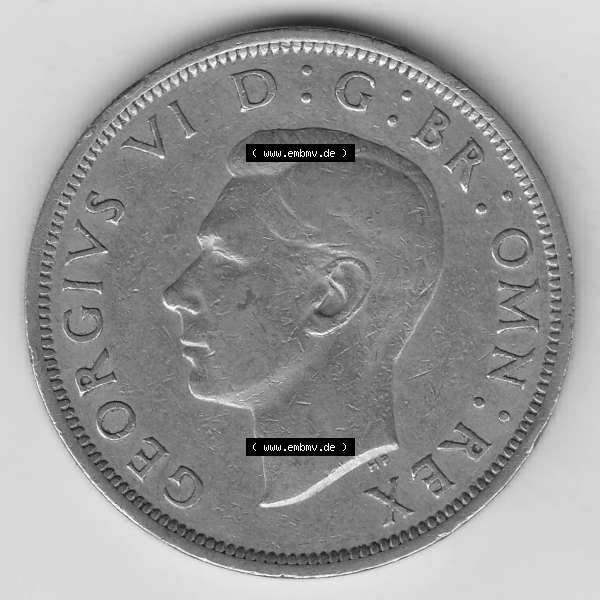 Grau bzw. s/w Alte Münzen Großbritannien Umlaufmünze 1947-1948, 1/2 Krone, Half Crown 1947-1, George VI, FID DEF IND IMP HALF CROWN. Vorderseite der alten britischen... Sammlung Graustufen
