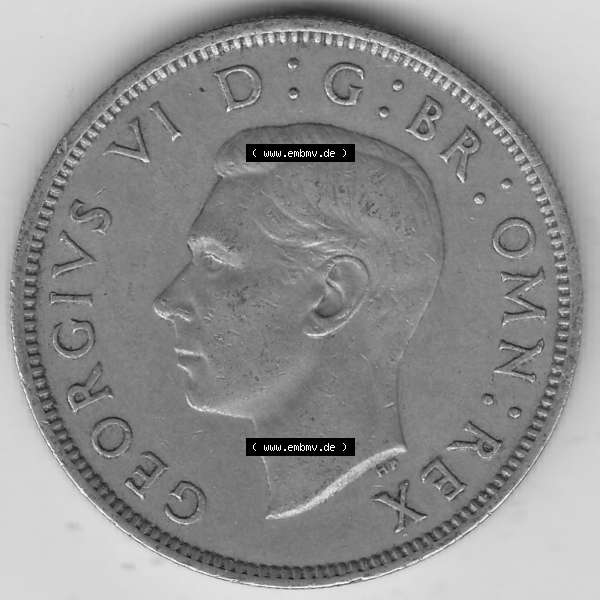 Grau bzw. s/w Alte Münzen Großbritannien Umlaufmünze 1947-1948, 2 Schilling-Florin, Two Shillings, 1947-1, George VI, GEORGIVS VI D G BR OMN REX, FID DEF IND IMP,... Sammlung Graustufen