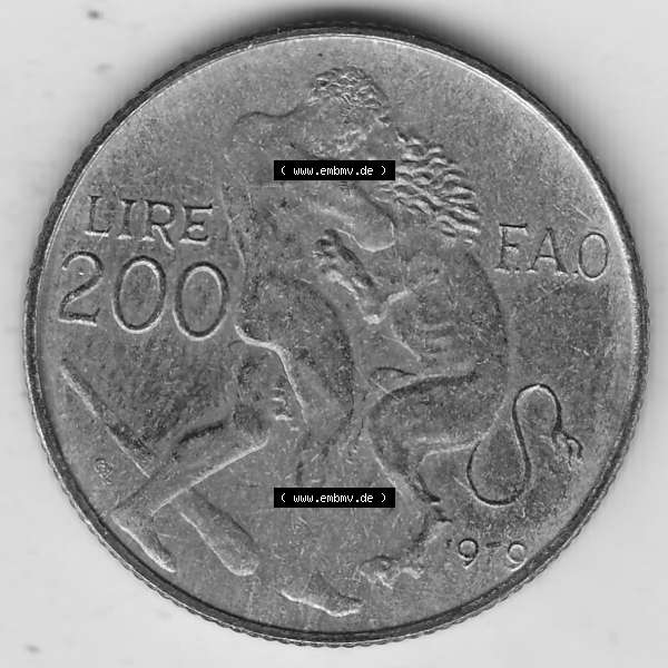 Grau bzw. s/w Bildmaterial Münzensatz / KMS 1979 aus San Marino 1979-1979, 200 Lire, L.200, J. V. LIBERTAS REPVBBLICA DI S. MARINO, 1979 L.200.... Sammlung Graustufen