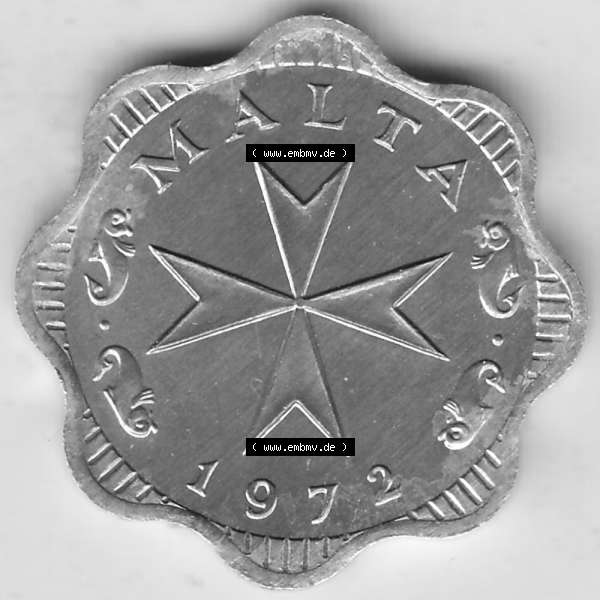 Grau bzw. s/w Bildmaterial Münzensatz / KMS 1972 aus Malta 1972-2007, 2 Mils 1972-1, MALTA 2 MILS. Vorderseite einer Umlaufmünze aus 1972 Malta, Münze aus offiziellen Kursmünzensatz... Sammlung Graustufen