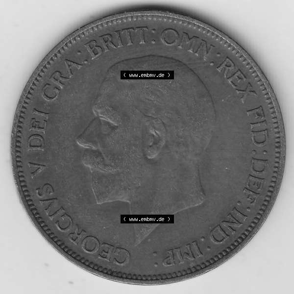 Grau bzw. s/w Alte Münzen Großbritannien Umlaufmünze 1928-1936, 1 Penny, ONE PENNY, 1935-1, BM GEORGIVS V DEI GRA BRITT OMN REX FID DEF IND IMP. Vorderseite der alten britischen... Sammlung Graustufen