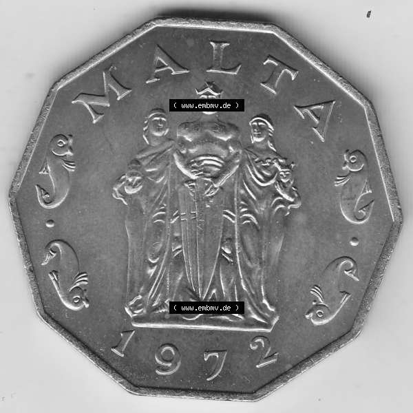 Grau bzw. s/w Bildmaterial Münzensatz / KMS 1972 aus Malta 1972-1981, 50 Cent 1972-1, MALTA 50 CENTS. Vorderseite einer Umlaufmünze aus 1972 Malta, Münze aus offiziellen Kursmünzensatz... Sammlung Graustufen