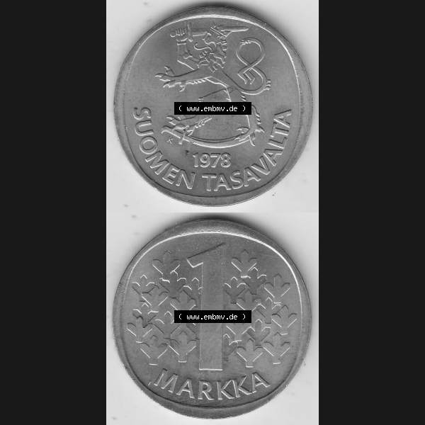Grau bzw. s/w Alte Münzen KMS Finnland, Kursmünzensatz 1978 in Stempelglanz 1969-1993, 1 finnische Mark, Markka 1978-1. Digitales Bild / Bildmaterial für IPhone und Mobil-Geräte... Sammlung Graustufen