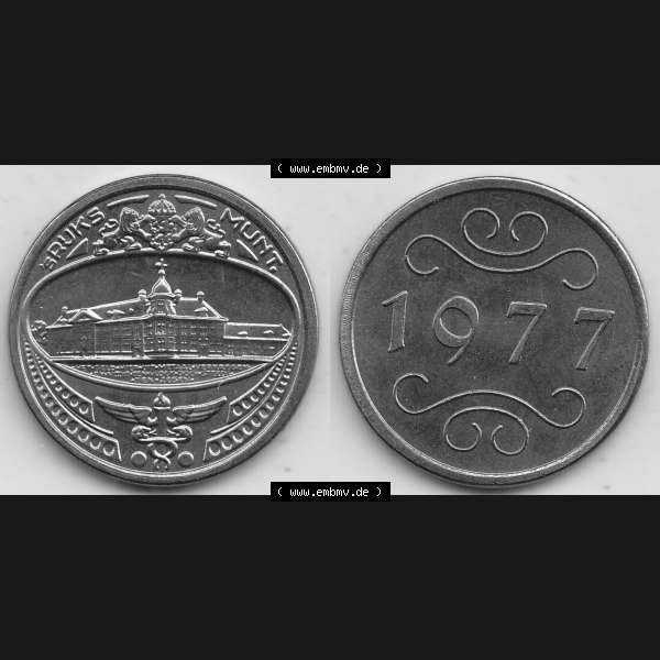 Grau bzw. s/w Alte Münzen KMS Niederlande, Kursmünzensatz 1977, 1977-1977, Medaille aus Kursmünzensatz 1977. Digitales Bild / Bildmaterial mit Vorderseite und Rückseite... Sammlung Graustufen
