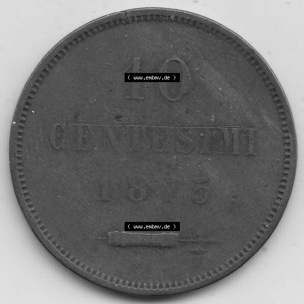 Grau bzw. s/w Bildmaterial Münzen aus San Marino vor 1900, 1875-1894, 10 Centesimi, Cent-Wert, 1875-1, GORI LIBERTAS REPUBBLICA DI S. MARINO, 10 CENTESIMI. Rückseite... Sammlung Graustufen