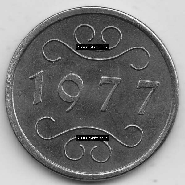 Grau bzw. s/w Alte Münzen KMS Niederlande, Kursmünzensatz 1977, 1977-1977, Medaille aus Kursmünzensatz 1977. Rückseite mit Wert-Zahl bzw. Nennwert einer Münze... Sammlung Graustufen