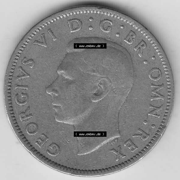 Grau bzw. s/w Alte Münzen Großbritannien Umlaufmünze 1949-1951, 2 Schilling, Shillings (Florin) 1950-1, George VI, GEORGIVS VI DG BR OMN REX, FID DEF TWO SHILLINGS.... Sammlung Graustufen