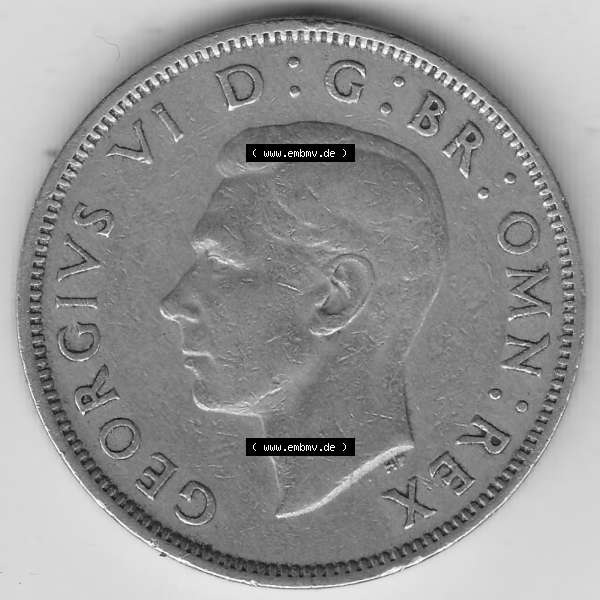Grau bzw. s/w Alte Münzen Großbritannien Umlaufmünze 1949-1951, 2 Schilling, Shillings (Florin) 1949-1, George VI, GEORGIVS VI DG BR OMN REX, FID DEF TWO SHILLINGS.... Sammlung Graustufen