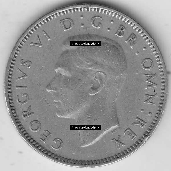 Grau bzw. s/w Alte Münzen Großbritannien Umlaufmünze 1949-1951, 1 One Schilling - Shilling, 1948-4 Stehender Löwe auf Krone. Vorderseite der alten britischen Münze aus Großbritannien... Sammlung Graustufen