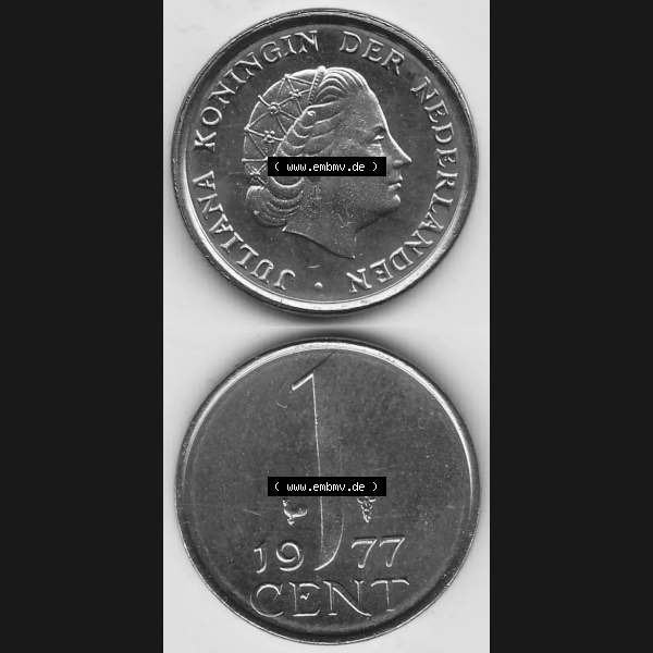 Grau bzw. s/w Alte Münzen KMS Niederlande, Kursmünzensatz 1977, 1950-1980, 1 Cent, 1977-1, JULIANA KONINGIN DER NEDERLANDEN. Digitales Bild / Bildmaterial für... Sammlung Graustufen