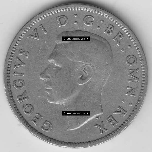 Grau bzw. s/w Alte Münzen Großbritannien Umlaufmünze 1949-1951, 2 Schilling, Shillings (Florin) 1949-2, George VI, GEORGIVS VI DG BR OMN REX, FID DEF TWO SHILLINGS.... Sammlung Graustufen