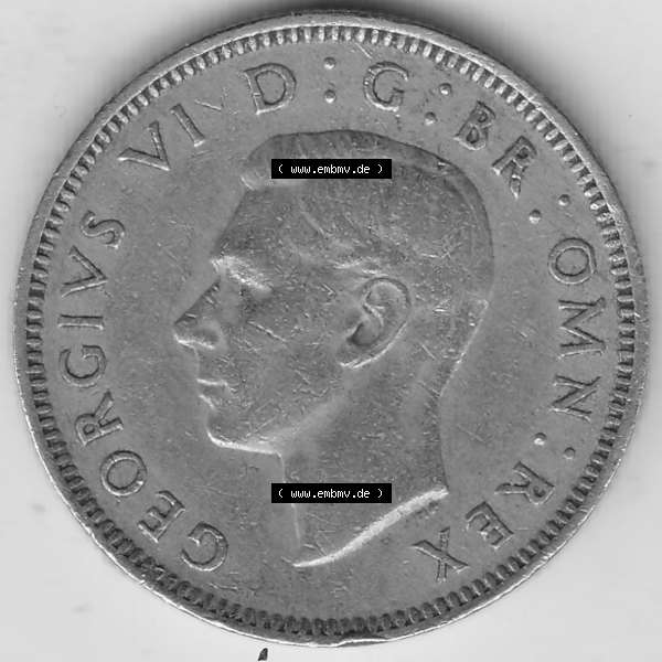 Grau bzw. s/w Alte Münzen Großbritannien Umlaufmünze 1949-1951, 1 One Schilling - Shilling, 1948-6 Stehender Löwe auf Krone. Vorderseite der alten britischen Münze aus Großbritannien... Sammlung Graustufen