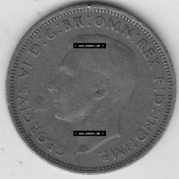 Grau bzw. s/w Alte Münzen Großbritannien Umlaufmünze 1937-1948, Half Penny, 1943-1, George VI, HALF PENNY HP, Segelschiff. Vorderseite der alten britischen Münze... Sammlung Graustufen