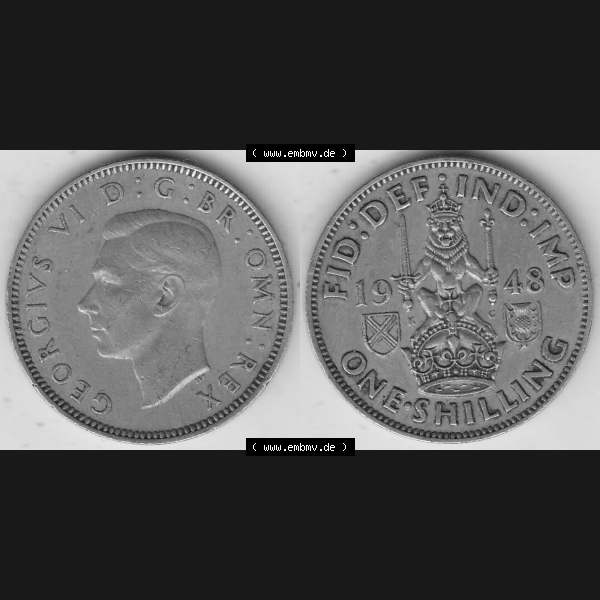 Grau bzw. s/w Alte Münzen Großbritannien Umlaufmünze 1947-1948, 2 Schilling - One Shillings 1948-3 Sitzender Löwe auf Krone. Vorderseite und Rückseite horizontal auf einen digitalen... Sammlung Graustufen
