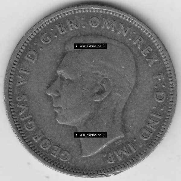 Grau bzw. s/w Alte Münzen Großbritannien Umlaufmünze 1937-1948, Half Penny, 1944-1, George VI, HALF PENNY HP, Segelschiff. Vorderseite der alten britischen Münze... Sammlung Graustufen