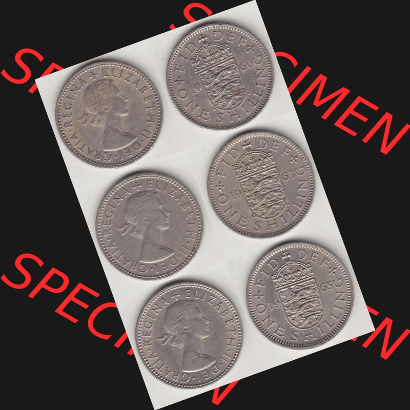 Alte Münzen Großbritannien Umlaufmünze One Shilling, 1 Schilling 1960, 1963, 1965. Ein Satz alter Münzen aus Großbritannien als Motiv vom digitalen Bild... Sammlung