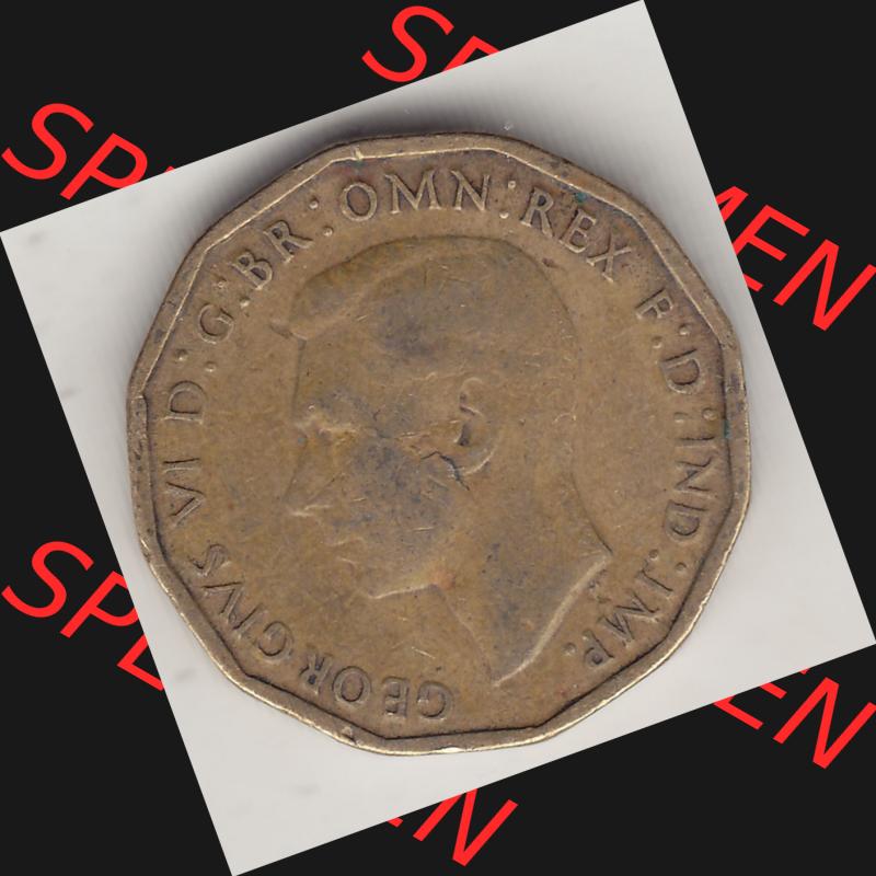 Alte Münzen Großbritannien Umlaufmünze 1937-1948, 3 Pence, Three Pence 1943-3, George VI, GEORGIVS VI D G BR OMN REX F D IND IMP. Vorderseite der alten britischen... Sammlung