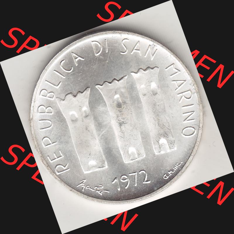 Bildmaterial Münzensatz / KMS 1972 aus San Marino 1972-1972, 500 Lire 1972 L. 500 REPUBBLICA DI SAN MARINO, Silbermünze. Vorderseite einer Umlaufmünze aus 1972... Sammlung