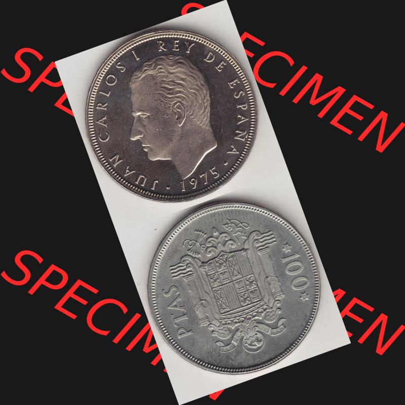 Alte Münzen KMS Spanien Madrid, Kursmünzensatz 1975, in Stempelglanz 1975-1979, 100 Peseten 1976-1, JUAN CARLOS I REY DE ESPAÑA. Vorderseite und Rückseite... Sammlung