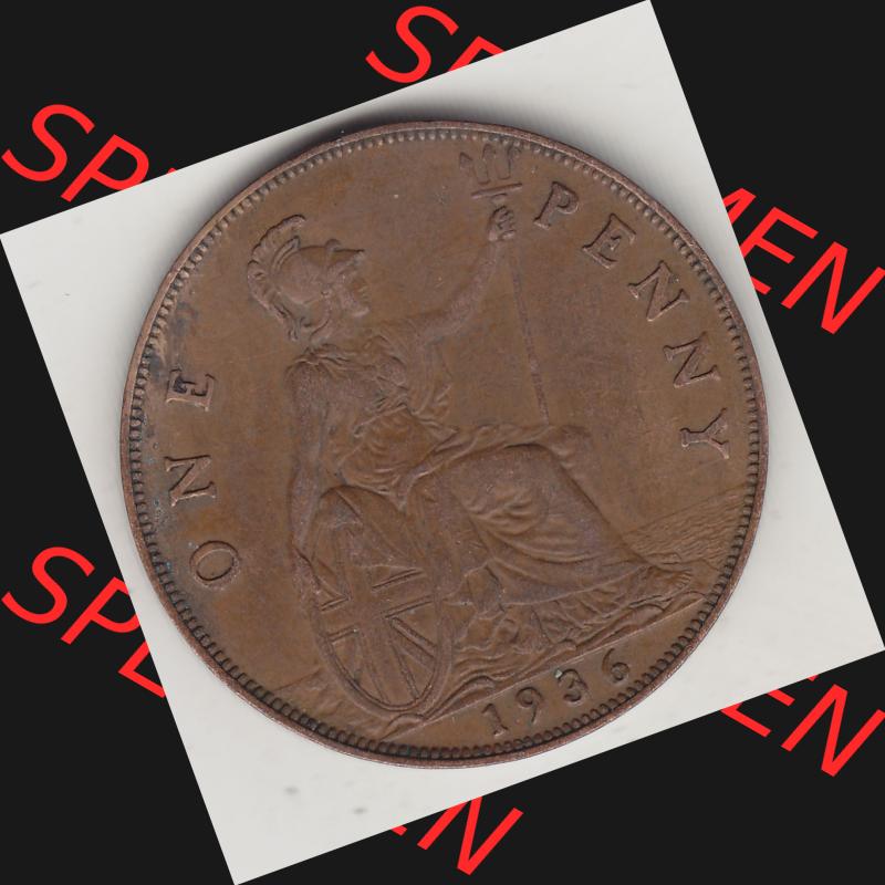 Münzen Großbritannien Umlaufmünze 1928-1936, 1 One Penny, 1936-3, George V. BM GEORGIVS V DEI GRABRITTOMNREX FIDDEFINDIMP. Rückseite der alten britischen... Sammlung