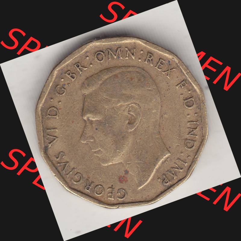 Alte Münzen Großbritannien Umlaufmünze 1937-1948, 3 Pence, Three Pence 1943-4, George VI, GEORGIVS VI D G BR OMN REX F D IND IMP. Vorderseite der alten britischen... Sammlung