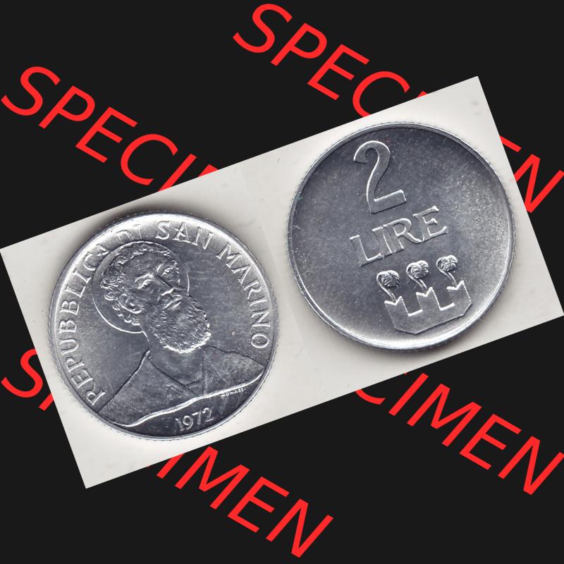 Bildmaterial Münzensatz / KMS 1972 aus San Marino 1972-1972, 2 Lire 1972, 2 LIRE MONASSI REPUBBLICA DI SAN MARINO. Vorderseite und Rückseite einer Umlaufmünze aus... Sammlung