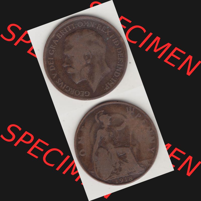 Alte Münzen Großbritannien Umlaufmünze 1911-1926, 1 Penny, One Penny, 1918-1, B.M. GEORGIVS V DEI GRA BRITT OMN REX FID DEF IND IMP. Vorderseite... Sammlung