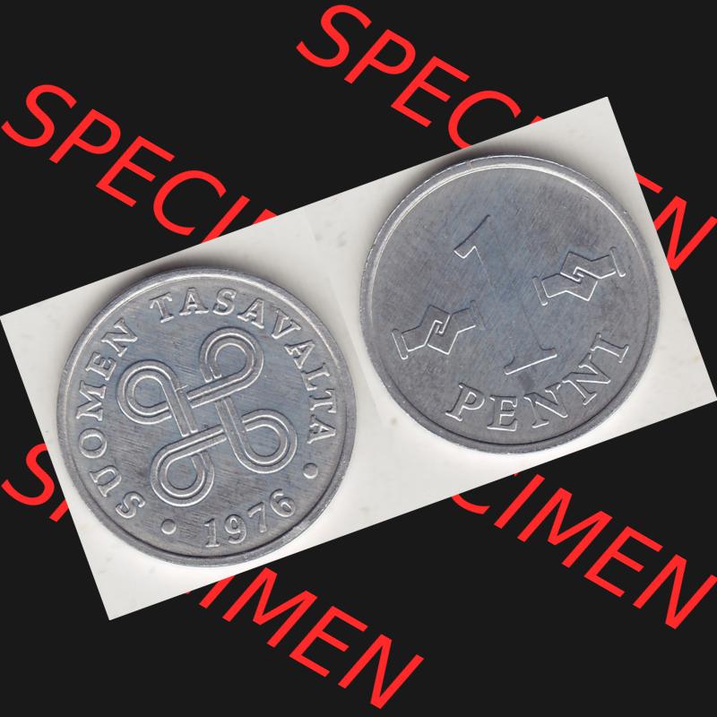 Alte Münzen KMS Finnland, Kursmünzensatz 1976 in Stempelglanz 1969-1979, 1 Penny, Penni 1976-1, SUOMEN TASAVALTA. Vorderseite und Rückseite zusammengefügt... Sammlung