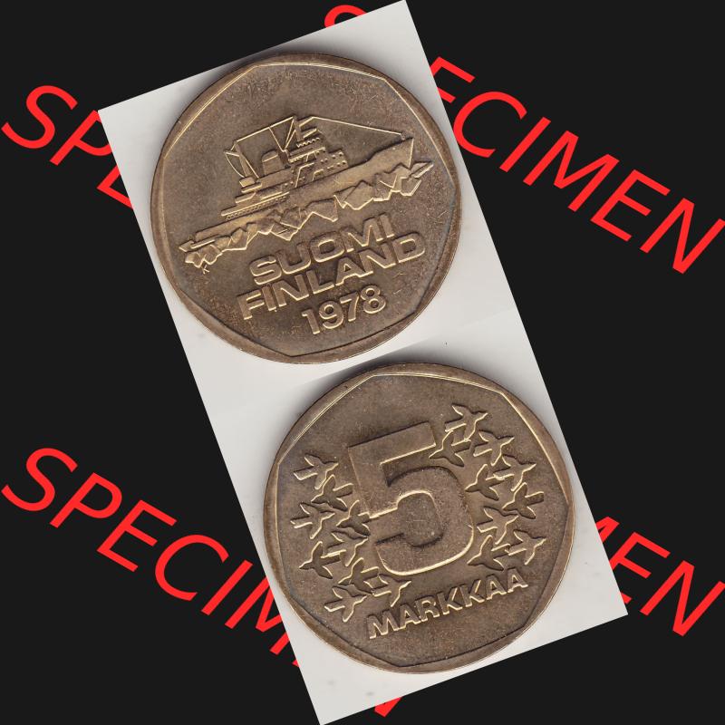 Alte Münzen KMS Finnland, Kursmünzensatz 1978 in Stempelglanz 1972-1978, 5 finnische Mark, Markkaa, 1978-1. Digitales Bild / Bildmaterial für IPhone und... Sammlung