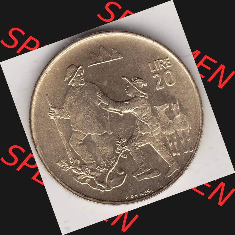 Bildmaterial Münzensatz / KMS 1972 aus San Marino 1972-1972, 20 Lire, 1972, MONASSI REPUBBLICA DI SAN MARINO. Rückseite als Einzelansicht einer Umlaufmünze aus... Sammlung