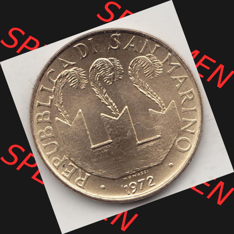 Bildmaterial Münzensatz / KMS 1972 aus San Marino 1972-1972, 20 Lire, 1972, MONASSI REPUBBLICA DI SAN MARINO. Vorderseite einer Umlaufmünze aus 1972 REPUBBLICA DI... Sammlung