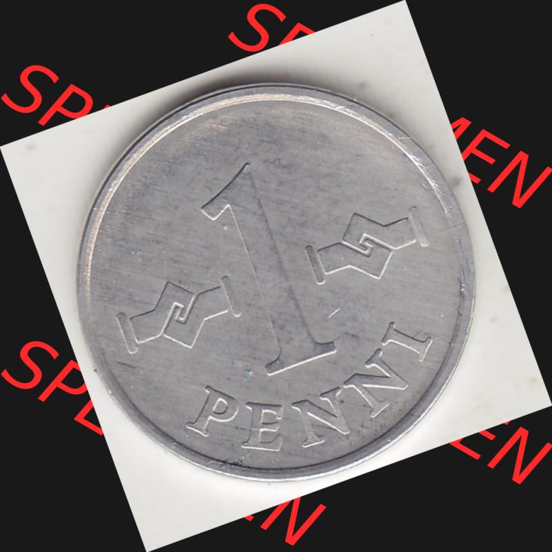 Alte Münzen KMS Finnland, Kursmünzensatz 1978 in Stempelglanz 1969-1979, 1 Penny, 1978-1. Rückseite mit Wert-Zahl bzw. Nennwert einer Münze aus offiziellen... Sammlung