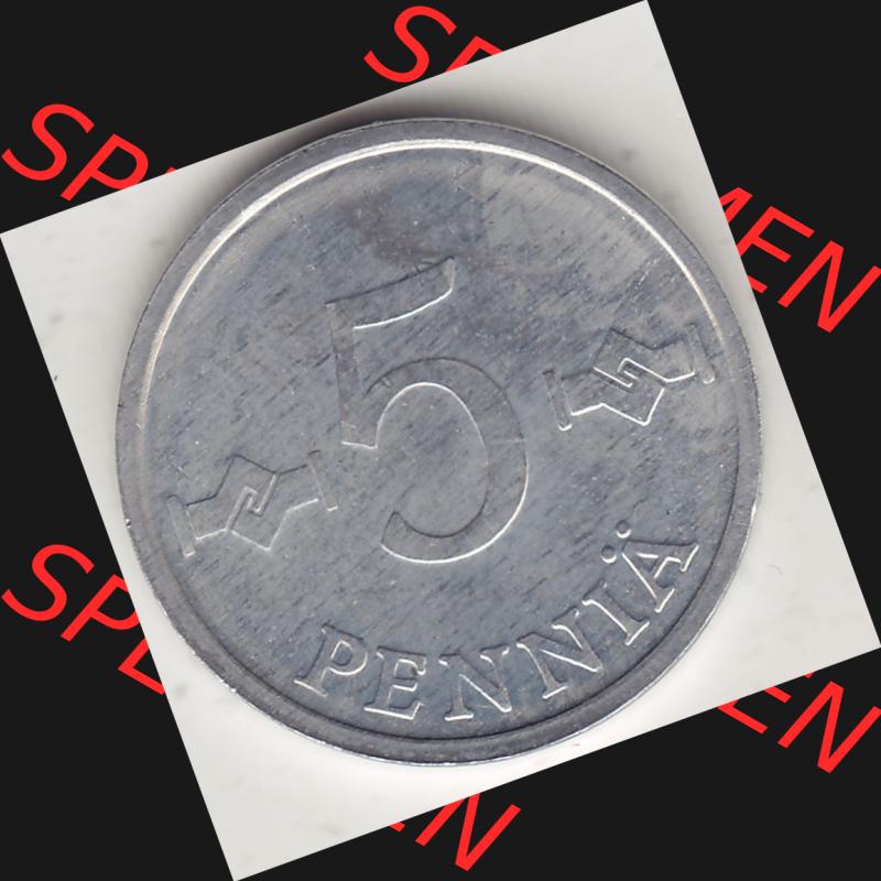 Alte Münzen KMS Finnland, Kursmünzensatz 1978 in Stempelglanz 1977-1990, 5 Penny, 1978-1. Rückseite mit Wert-Zahl bzw. Nennwert einer Münze aus offiziellen... Sammlung
