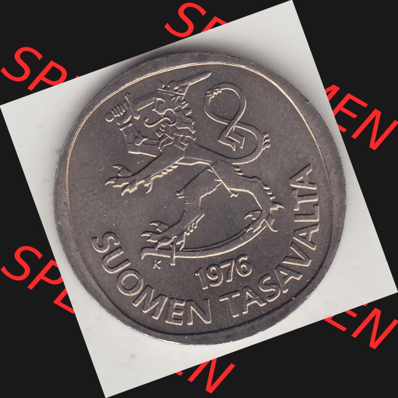 Alte Münzen KMS Finnland, Kursmünzensatz 1976 in Stempelglanz 1969-1993, 1 Finnische Mark, Markka 1976-1, SUOMEN TASAVALTA. Vorderseite einer Münze aus KMS... Sammlung