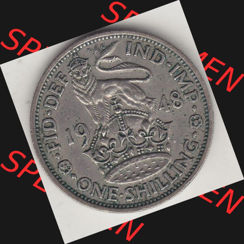 Alte Münzen Großbritannien Umlaufmünze 1949-1951, 1 One Schilling - Shilling, 1948-2 Stehender Löwe auf Krone. Rückseite der alten britischen Münze aus... Sammlung