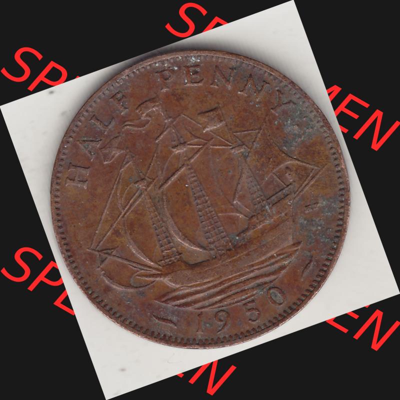 Alte Münzen Großbritannien Umlaufmünze 1949-1952, Half Penny, 1950-1, George VI, HALF PENNY HP, Segelschiff. Rückseite der alten britischen Münze... Sammlung
