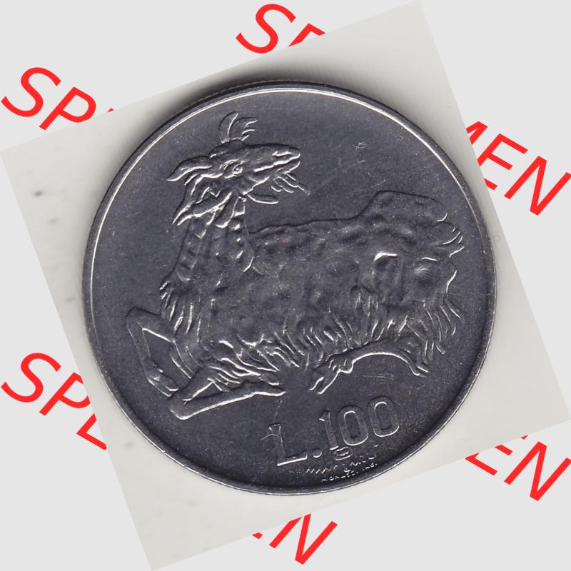 Bildmaterial Münzensatz / KMS 1974 aus San Marino 1974-1974, 100 Lire, L.100 MINGUZZI MONASSI INC.. Rückseite als Einzelansicht einer Umlaufmünze aus... Sammlung