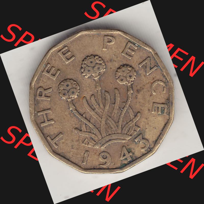 Alte Münzen Großbritannien Umlaufmünze 1937-1948, 3 Pence, Three Pence 1943-4, George VI, GEORGIVS VI D G BR OMN REX F D IND IMP. Rückseite der alten... Sammlung