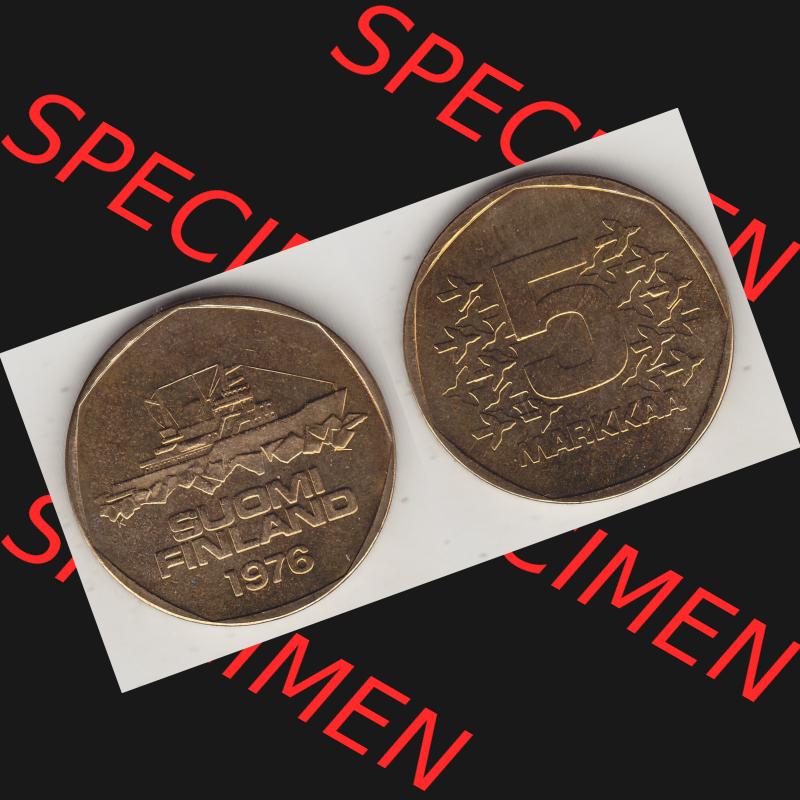 Alte Münzen KMS Finnland, Kursmünzensatz 1976 in Stempelglanz 1972-1978, 5 Finnische Mark, Markkaa 1976-1, SUOMI FINLAND. Vorderseite und Rückseite zusammengefügt... Sammlung