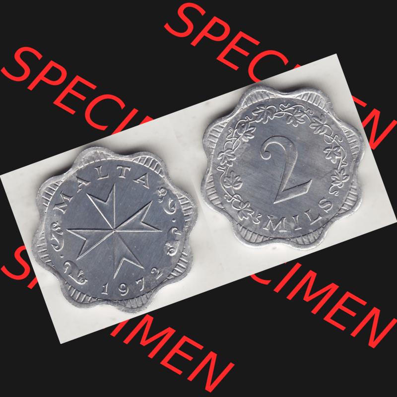 Bildmaterial Münzensatz / KMS 1972 aus Malta 1972-2007, 2 Mils 1972-1, MALTA 2 MILS. Vorderseite und Rückseite als horizontales Bildmaterial für Computer-Grafiker... Sammlung