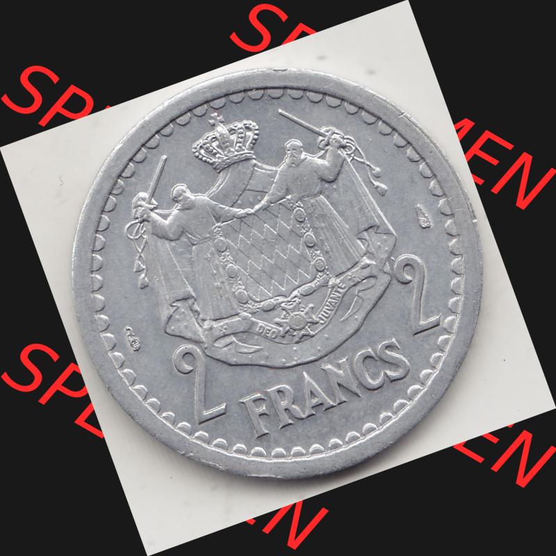 Alte Münzen Monaco Umlaufmünze Einzelansicht 1943-1943, 2 Franken 1943-2, in Aluminium, LOUIS II PRINCE DE MONACO, 2 FRANCS DEO JUVANTE. Rückseite auf einen... Sammlung