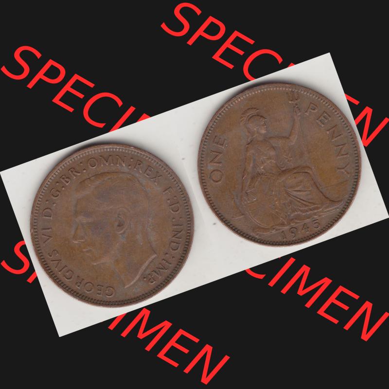 Münzen Großbritannien Umlaufmünze 1937-1948. 1 One Penny 1945-1, George VI, GEORGIVS VI DGBROMNREX FDINDIMP. HP. Vorderseite und Rückseite horizontal... Sammlung